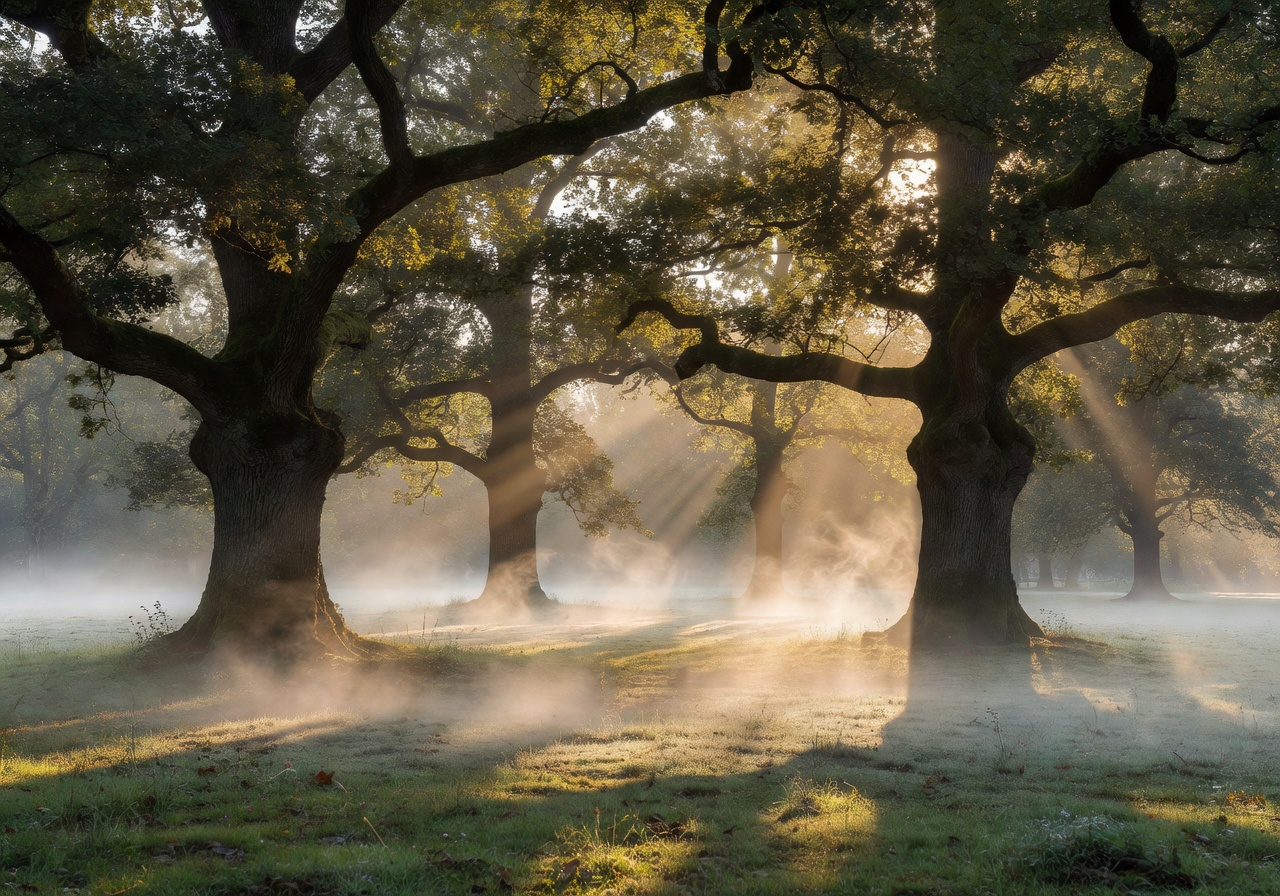 Dramatic morning mist rising over a calm German lake surrounded by dense forest with autumn colors